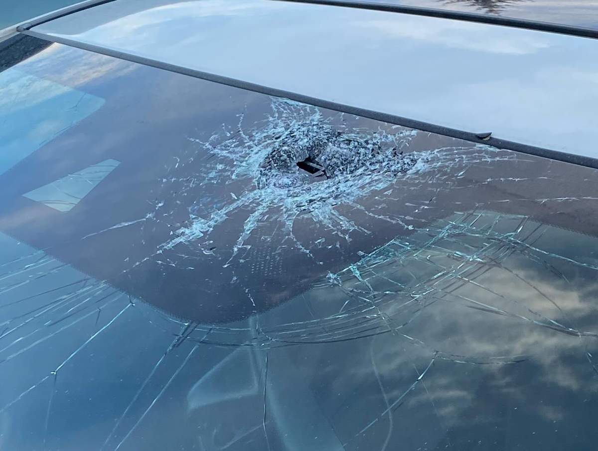 Angela Wu-Kemp was driving on Whitemud Drive near the 53 Avenue overpass in south Edmonton when a rock came through her windshield on Jan. 8, 2024.