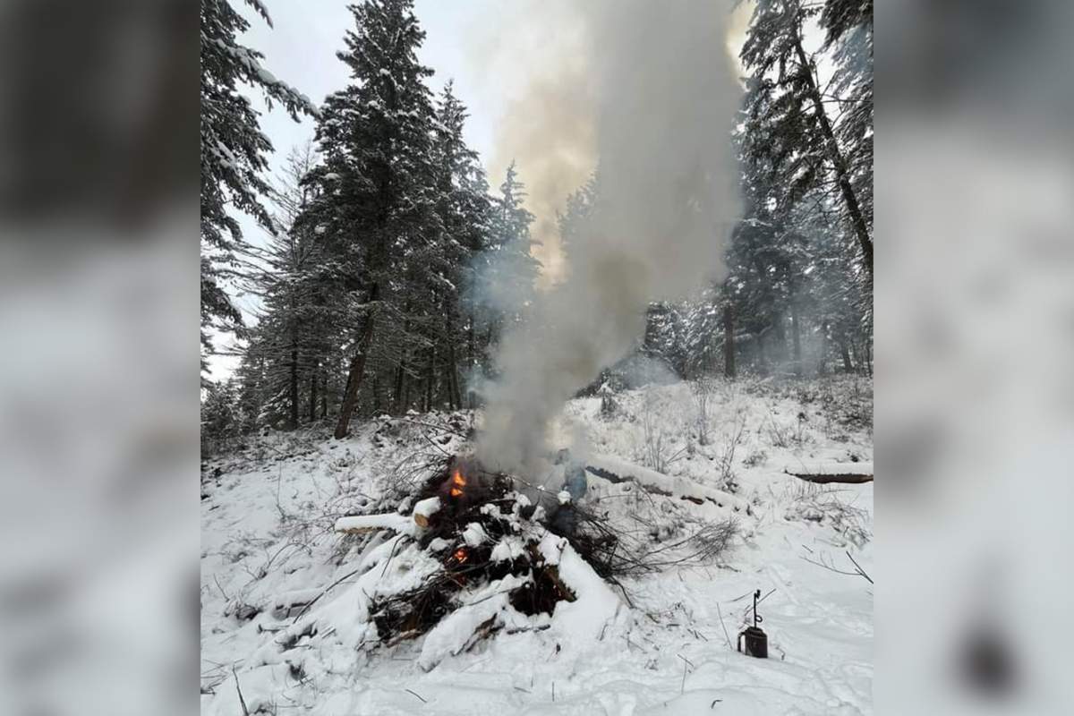 An open burn pile along Spion Kop in the Central Okanagan.