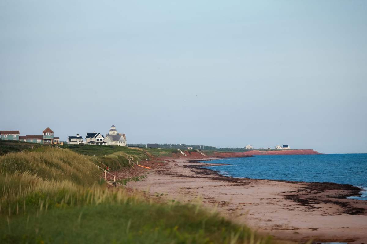 Homes sit along the shoreline outside of Cavendish, P.E.I. on August 24, 2017.