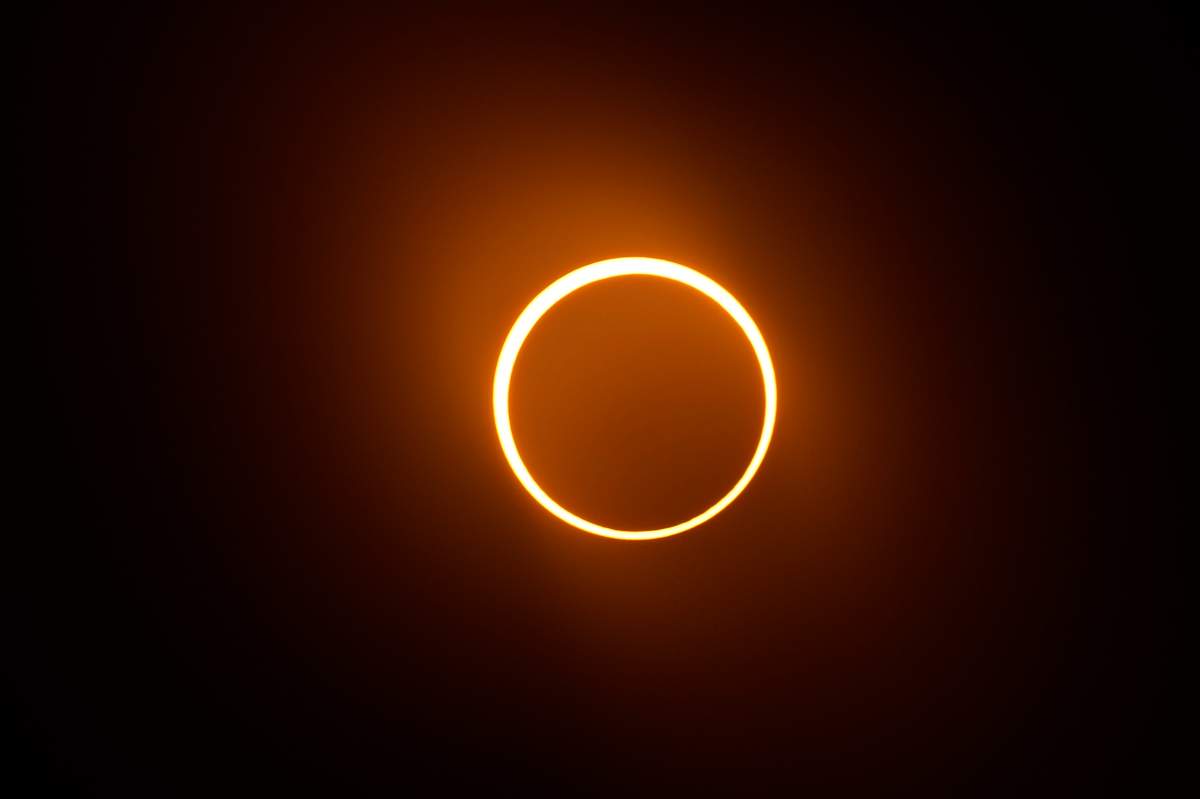 The moon moves in front of the sun during an annular solar eclipse, or ring of fire, Saturday, Oct. 14, 2023, as seen from San Antonio, Texas.