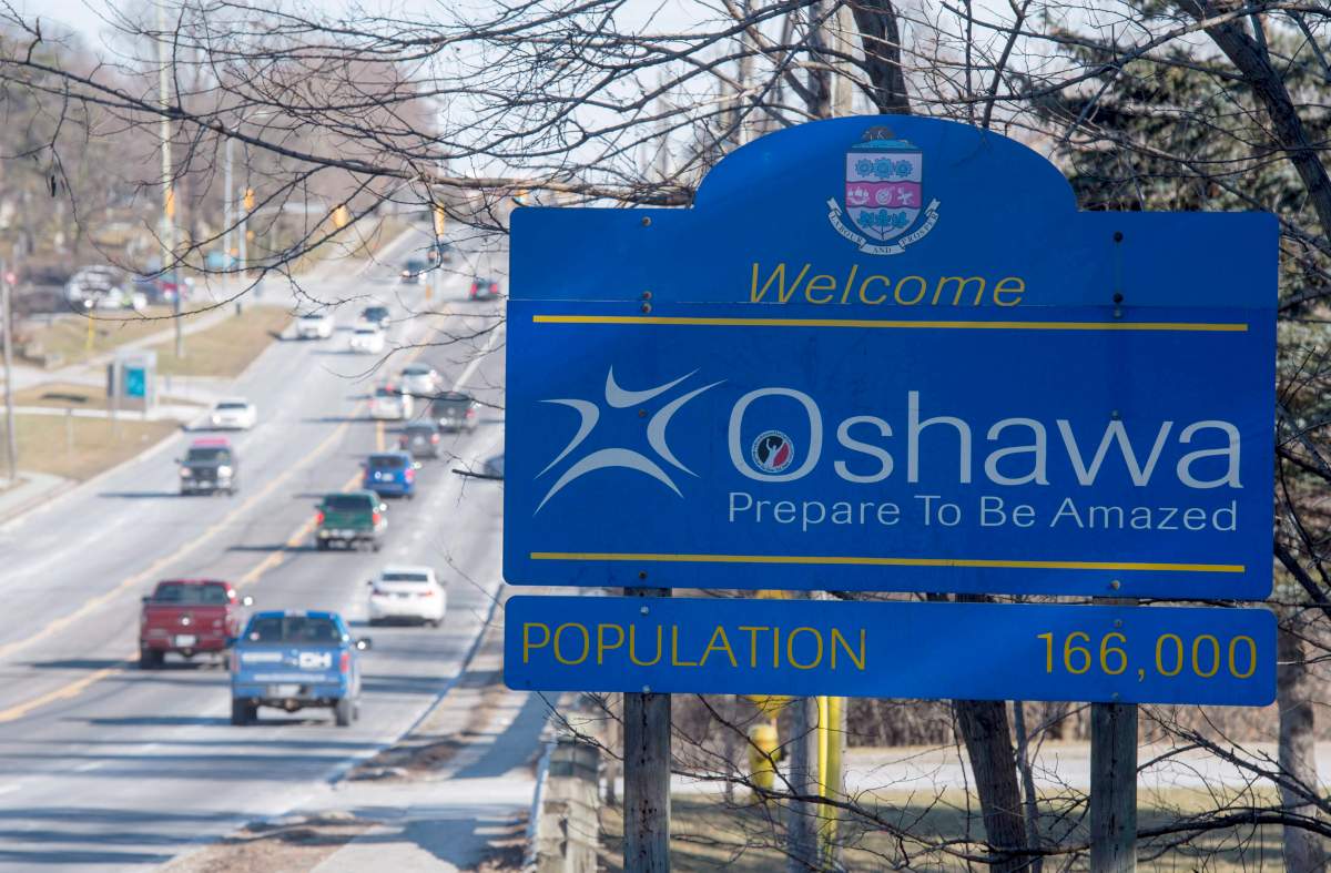 A welcome sign is shown on an Oshawa, Ont., street, Wednesday, Jan. 24, 2018. THE CANADIAN PRESS/Staff