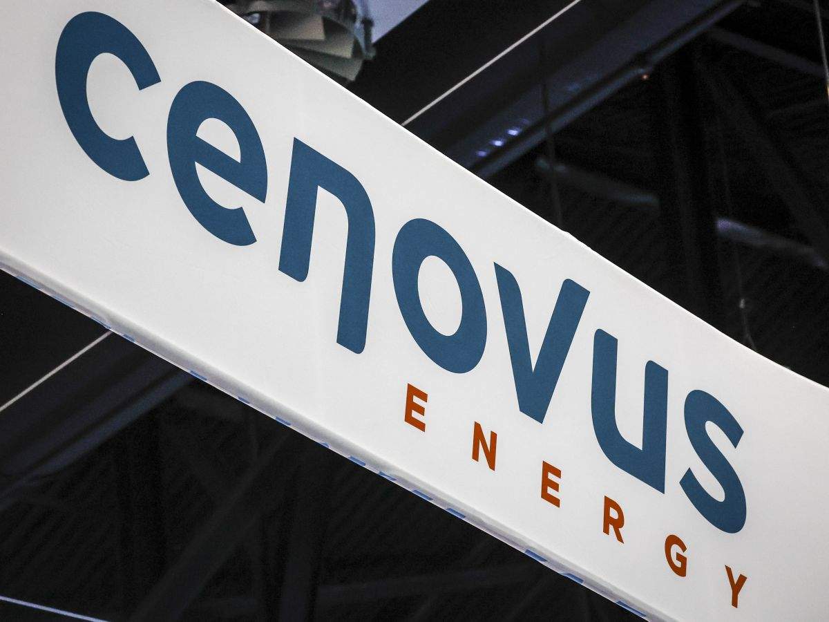 Cenovus Energy logos are on display at the Global Energy Show in Calgary, Alta., Tuesday, June 7, 2022.