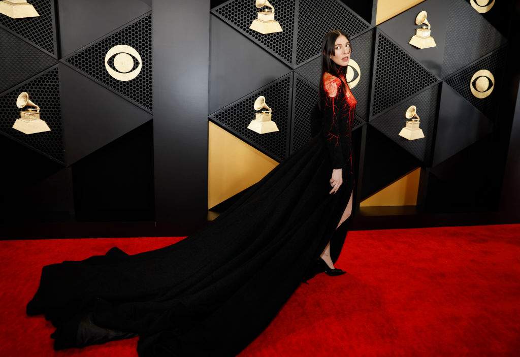 Caroline Polachek arrives on the Red Carpet at the Crypto.com Arena in Los Angeles, CA, Sunday, Feb. 4, 2024.