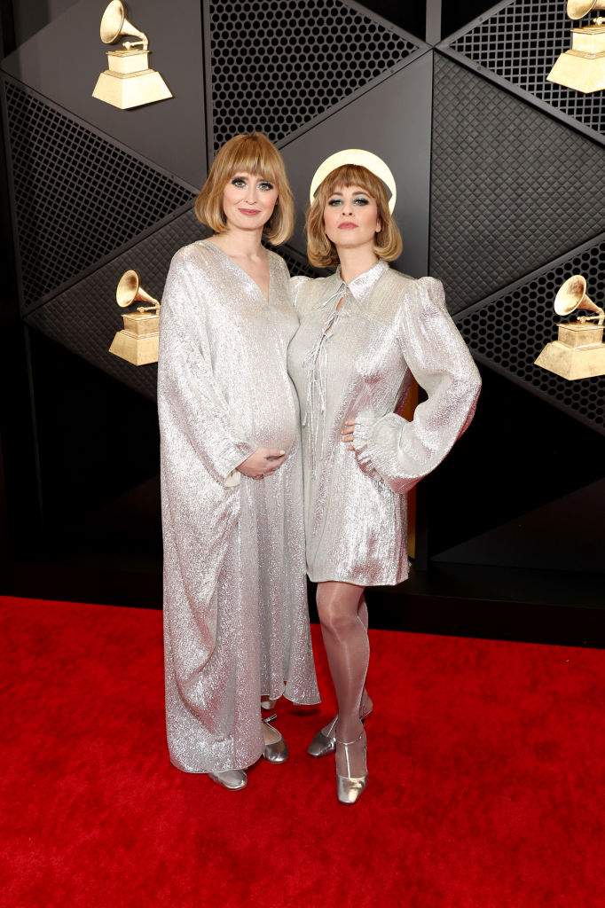 Holly Laessig and Jess Wolfe attend the 66th GRAMMY Awards at Crypto.com Arena on February 04, 2024 in Los Angeles, California.