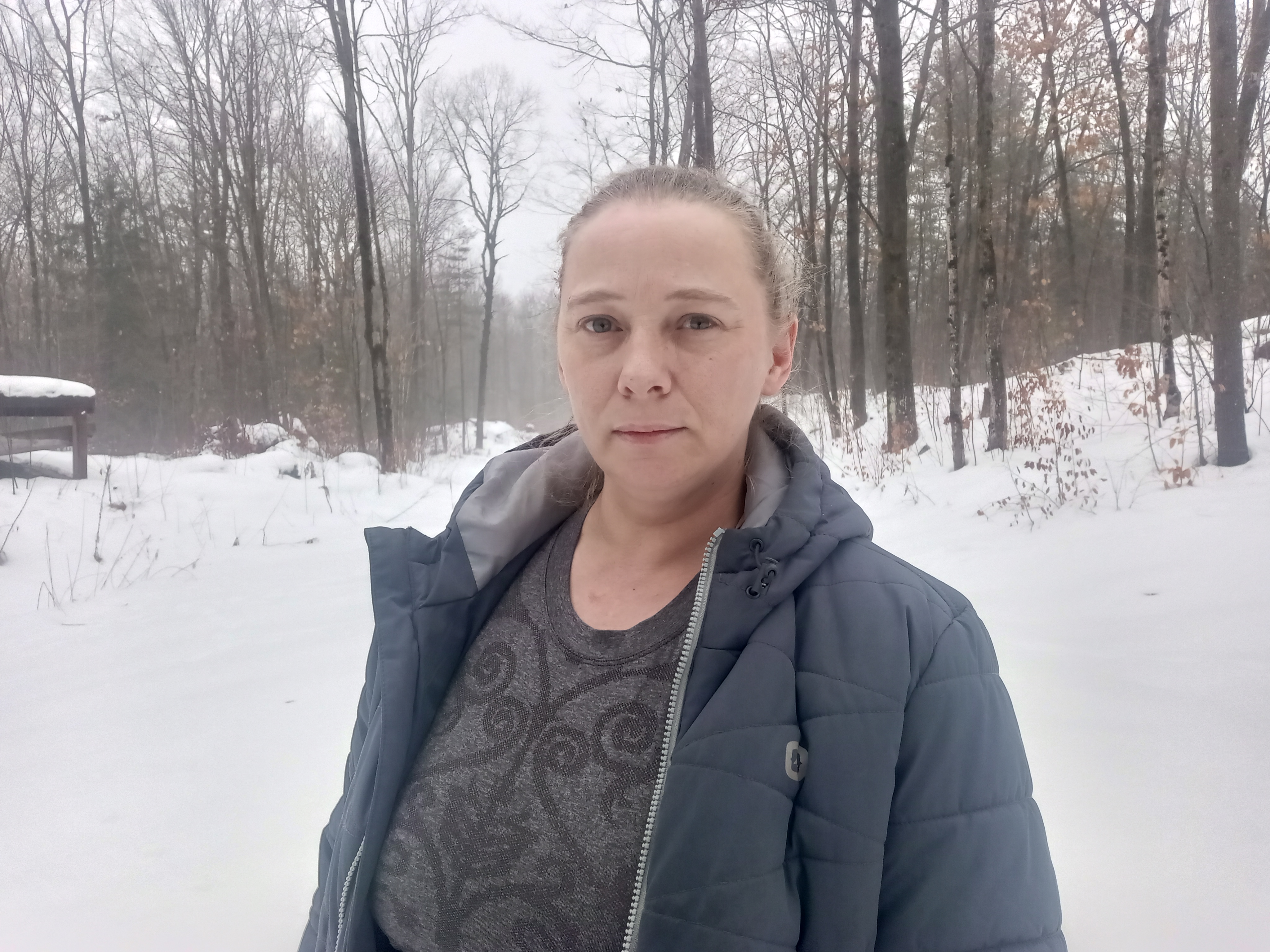 Tara DeMerchant, 44, of Bala Ont., standing in the snow.