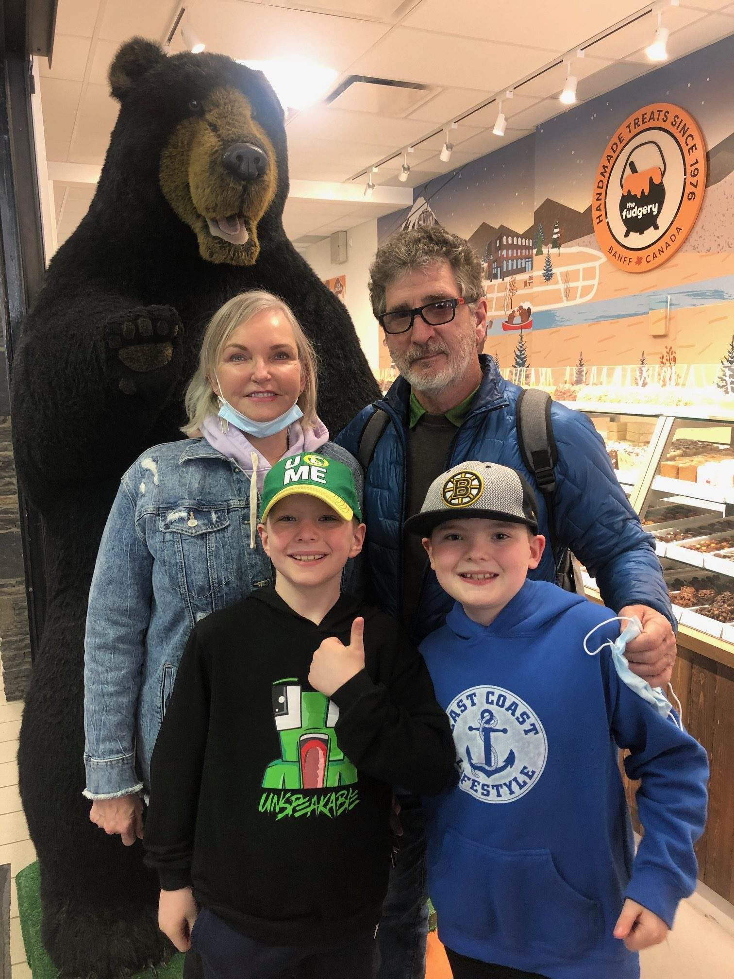 Elaine, 67 and Mike Foley, 66, with their two grandsons.
