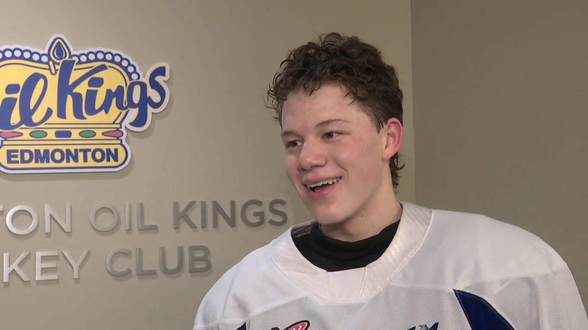Hockey player Joe Iginla speaks to a Global News reporter in Edmonton in February 2024.