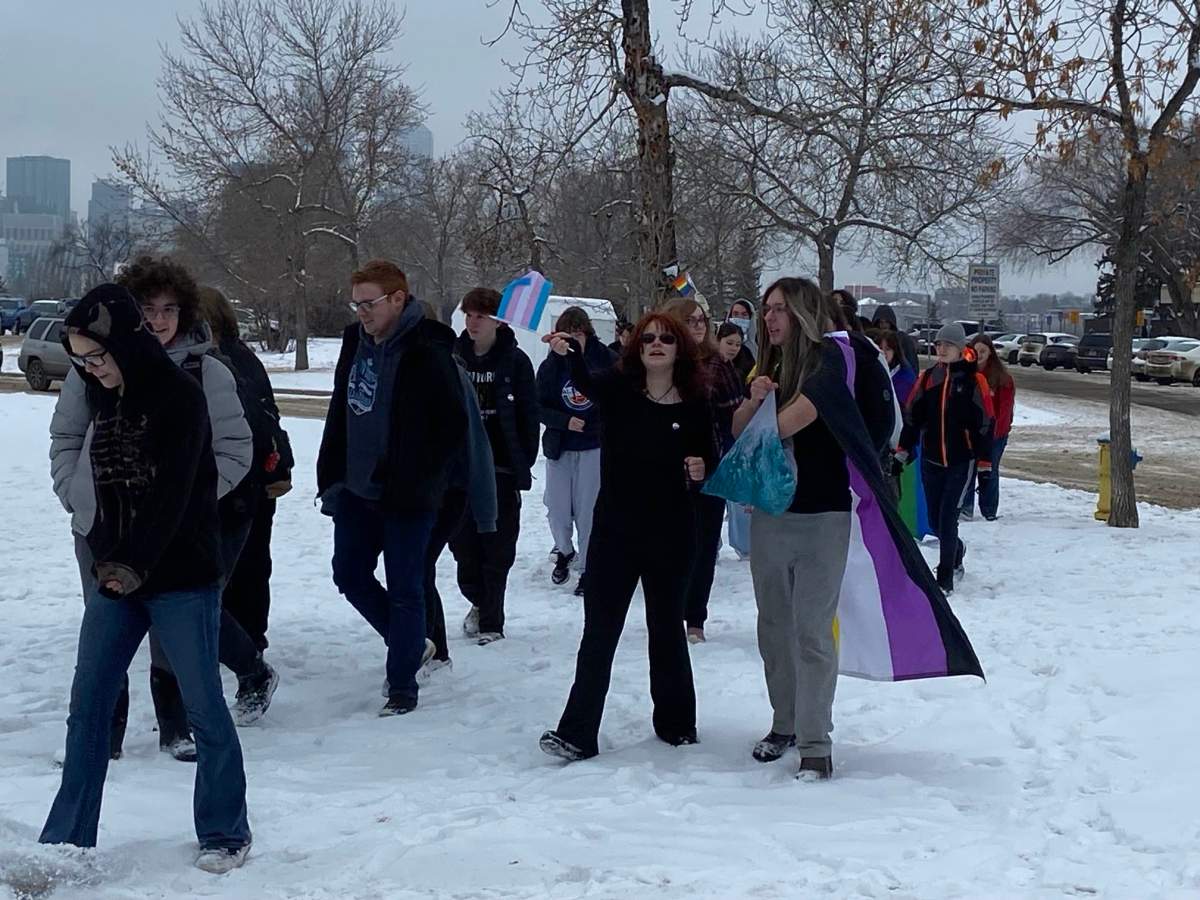 Youth walkout at McNally school in Edmonton, Feb. 7, 2024.