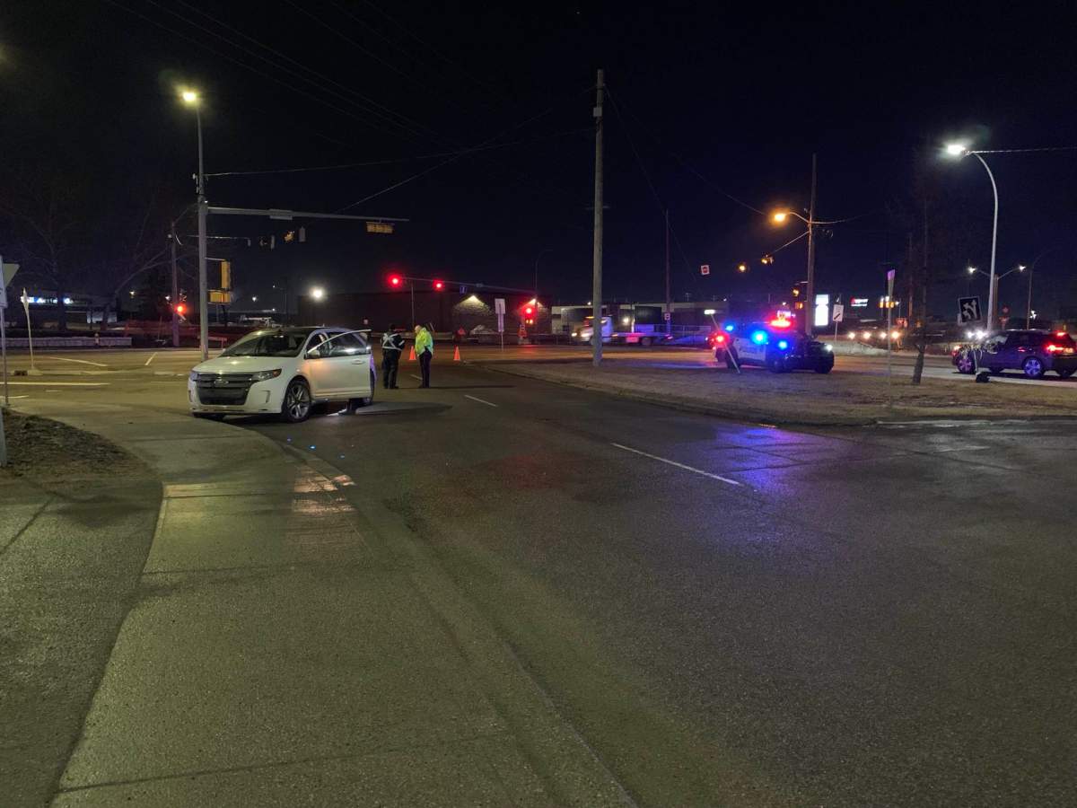 Edmonton police investigating a collision on 90 Avenue and 50 Street on Thursday, February 1, 2024.