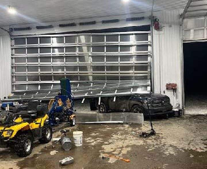 A stolen vehicle rammed into a shop in eastern Alberta on Feb. 8, 2024.