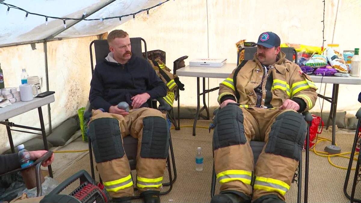 Firefighters campout on the roof of Station 2 in downtown Edmonton on Tuesday, February 27, 2024.