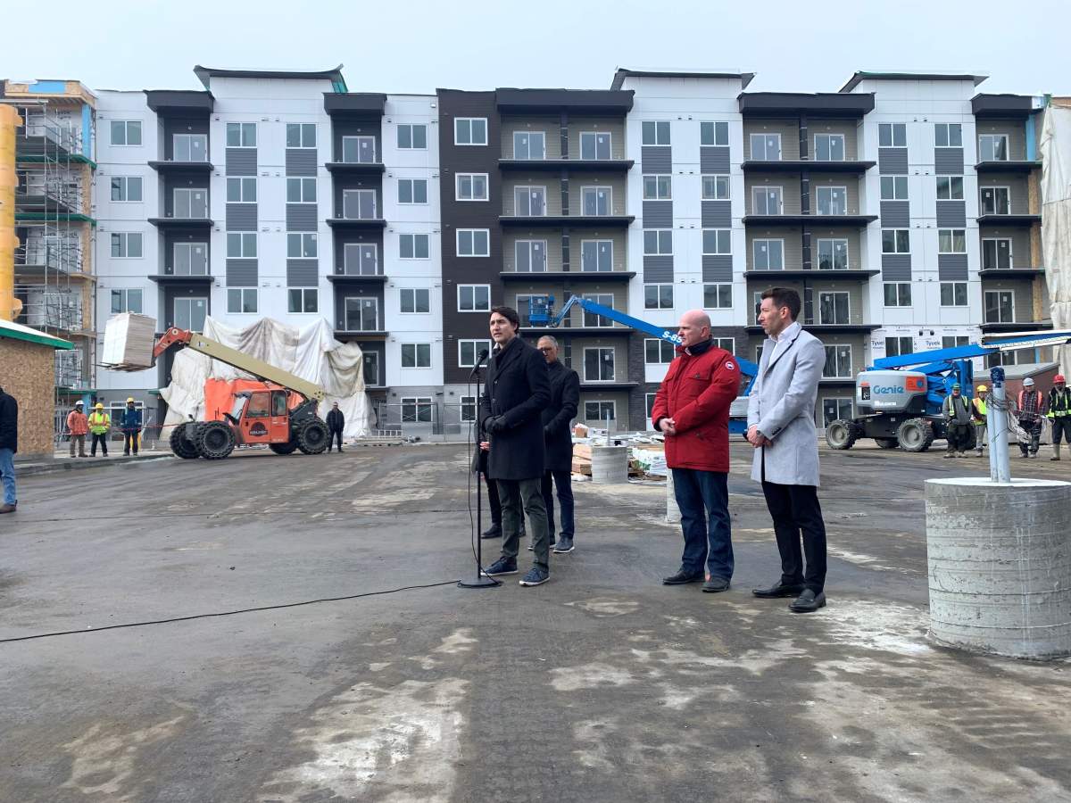 Prime Minister Justin Trudeau makes a housing announcement in Edmonton on Feb. 21, 2024.
