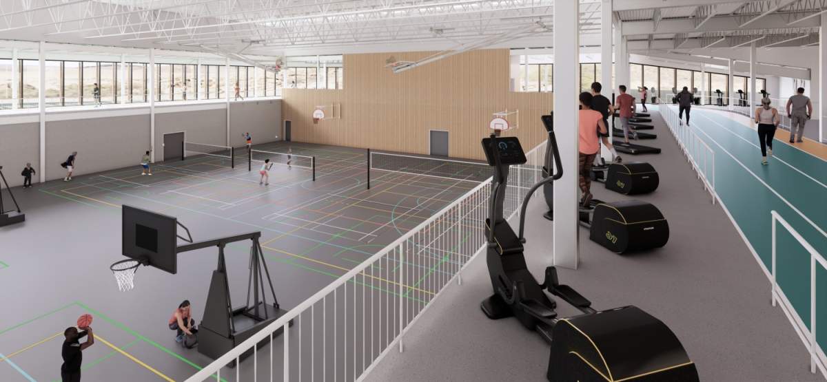 An artist’s concept of what the gym courts will look like.
