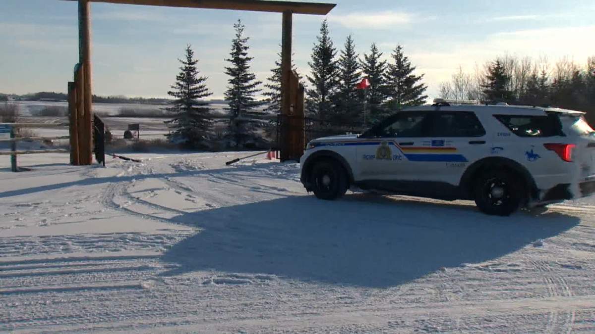 Two people were taken into custody after residents west of Carstairs, Alta., were asked to shelter in place amid a search for the suspects Friday, Feb. 9, 2024.