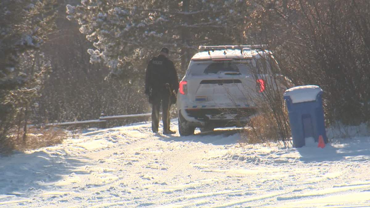 Two people were taken into custody after residents west of Carstairs, Alta., were asked to shelter in place amid a search for the suspects Friday, Feb. 9, 2024.