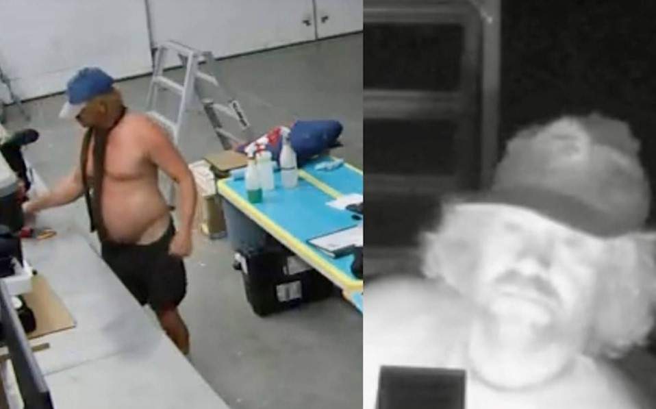 In 2022, RCMP released this image of a man who broke into a Naramata helicopter hangar and caused damage. The suspect was later identified as Gerrid Perret.