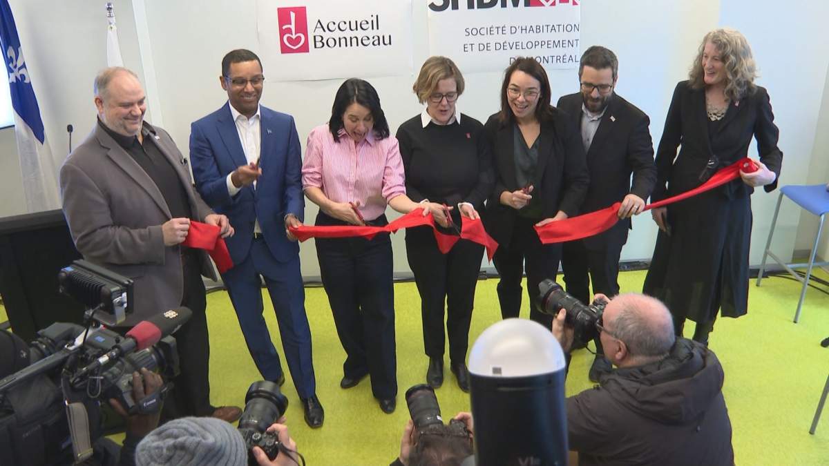 Municipal and provincial political officials cut the ribbon for the new Christin centre.