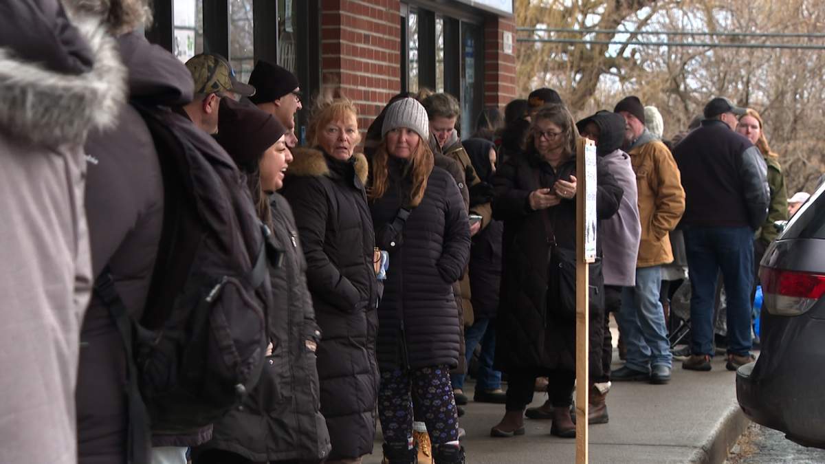 People lined up for hours before the clinic opened for the first rostering day in February.