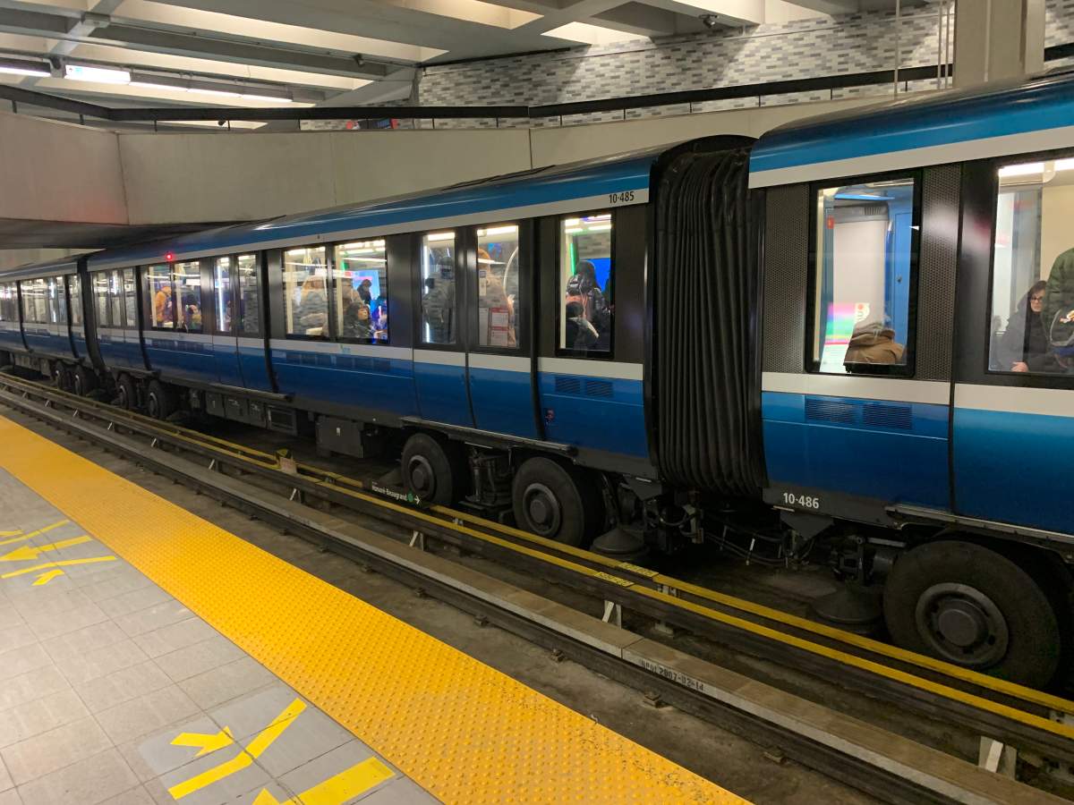 STM metro train at the Place-des-Arts station.
