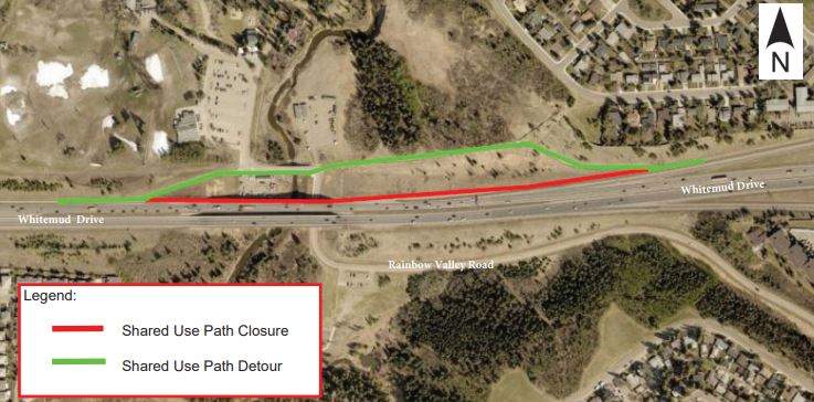 Traffic changes along Whitemud Drive in Edmonton along Rainbow Valley Bridge.