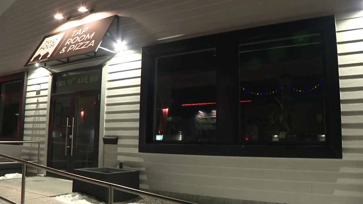Calgary police investigate a shooting in the area of 18th Street and 10th Avenue S.W. Monday, Feb. 19, 2024. Police said a bullet hit a building occupied by Two House Brewing Company.