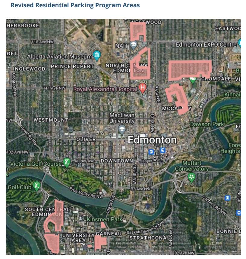 Edmonton revised residential parking program areas.