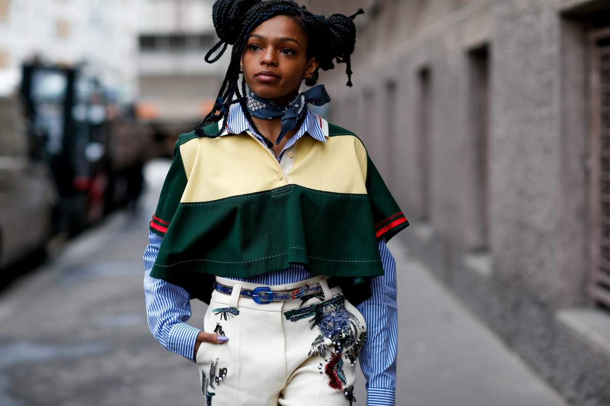 Street style, Selah Marley arriving at Carven Fall-Winter 2018-2019 show held at Lycee Camille See in Paris, France, on March 1, 2018.