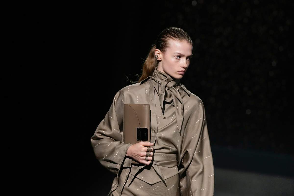 A model wears a creation as part of the Hermes Fall/Winter 2024-2025 ready-to-wear collection presented Saturday, March 2, 2024 in Paris.
