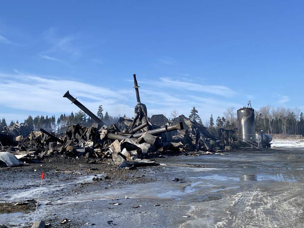The Covered Bridge Potato Chips factory in Hartland, N.B., following the blaze.