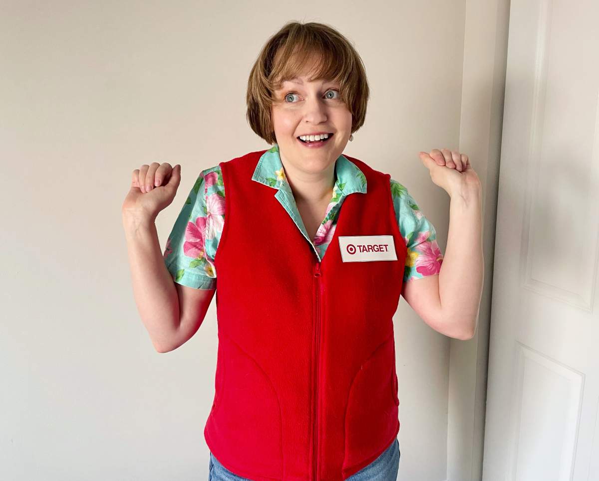 Laura Murray, 36, a teacher from Ottawa with Stage 4 breast cancer dressed up as her favourite Kristen Wiig ‘SNL’ character, Target Lady, to celebrate her hair growing back.