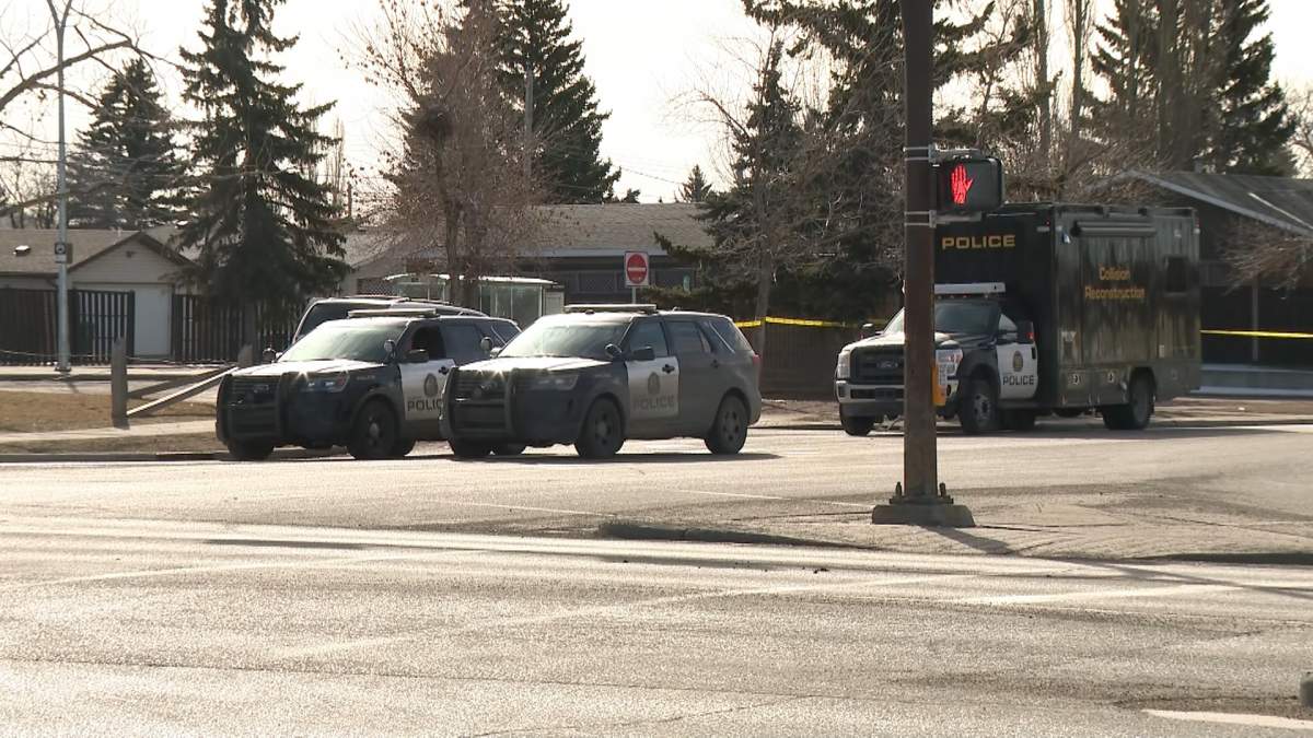 Calgary police vehicles are pictured in Penbrooke Meadows on March 15, 2024.