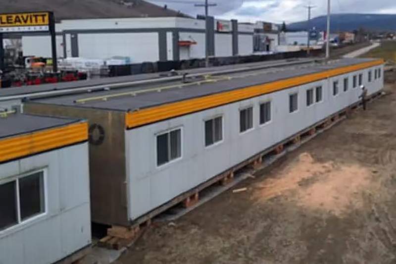 Modular housing units at a transitional housing site in Kelowna.