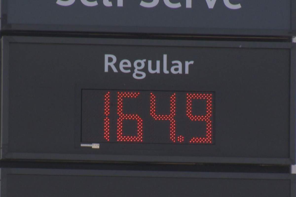 The price of gas a station in Kelowna, B.C., on March 15, 2024.
