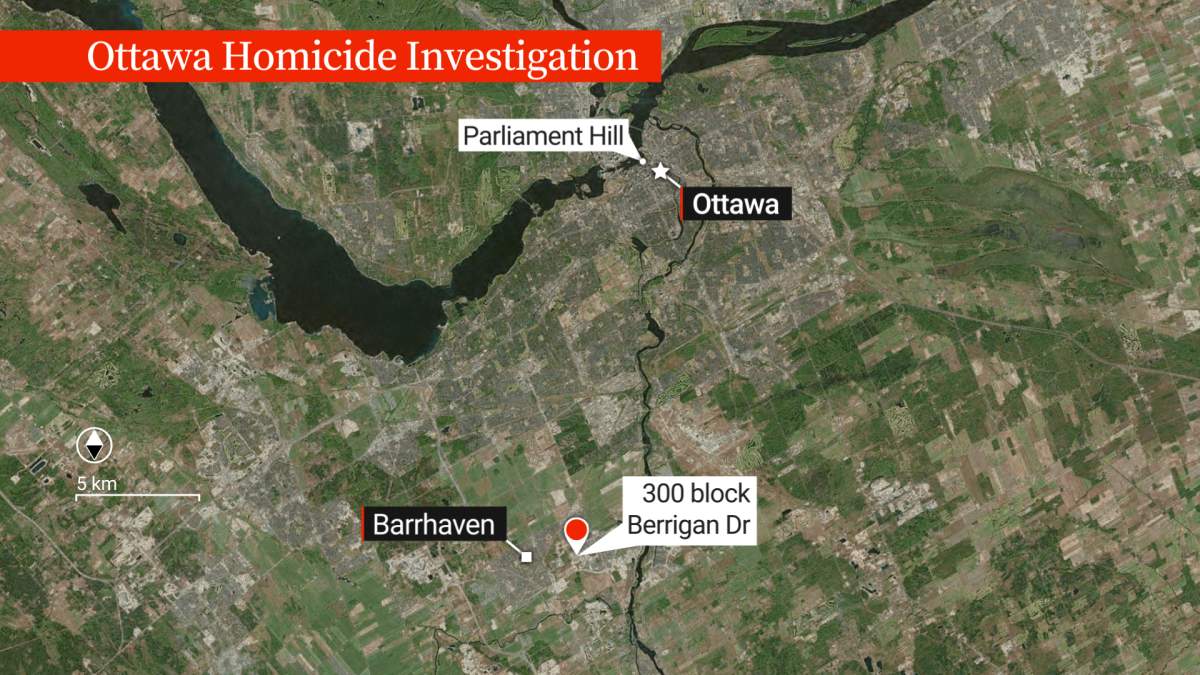 Map of the Ottawa area and where the homicides took place in Barrhaven.