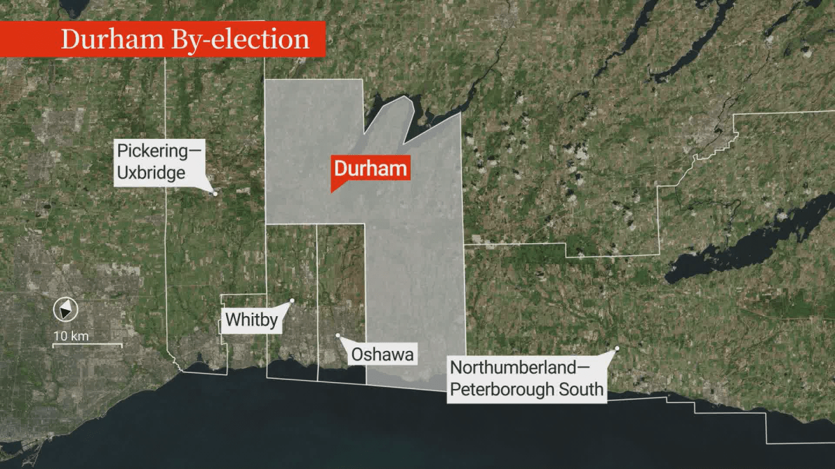Durham Riding Boundaries focus on Oshawa, Clarington, and Scugog.