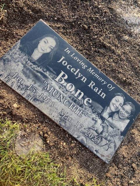 Headstone of Jocelyn Rain Bone.