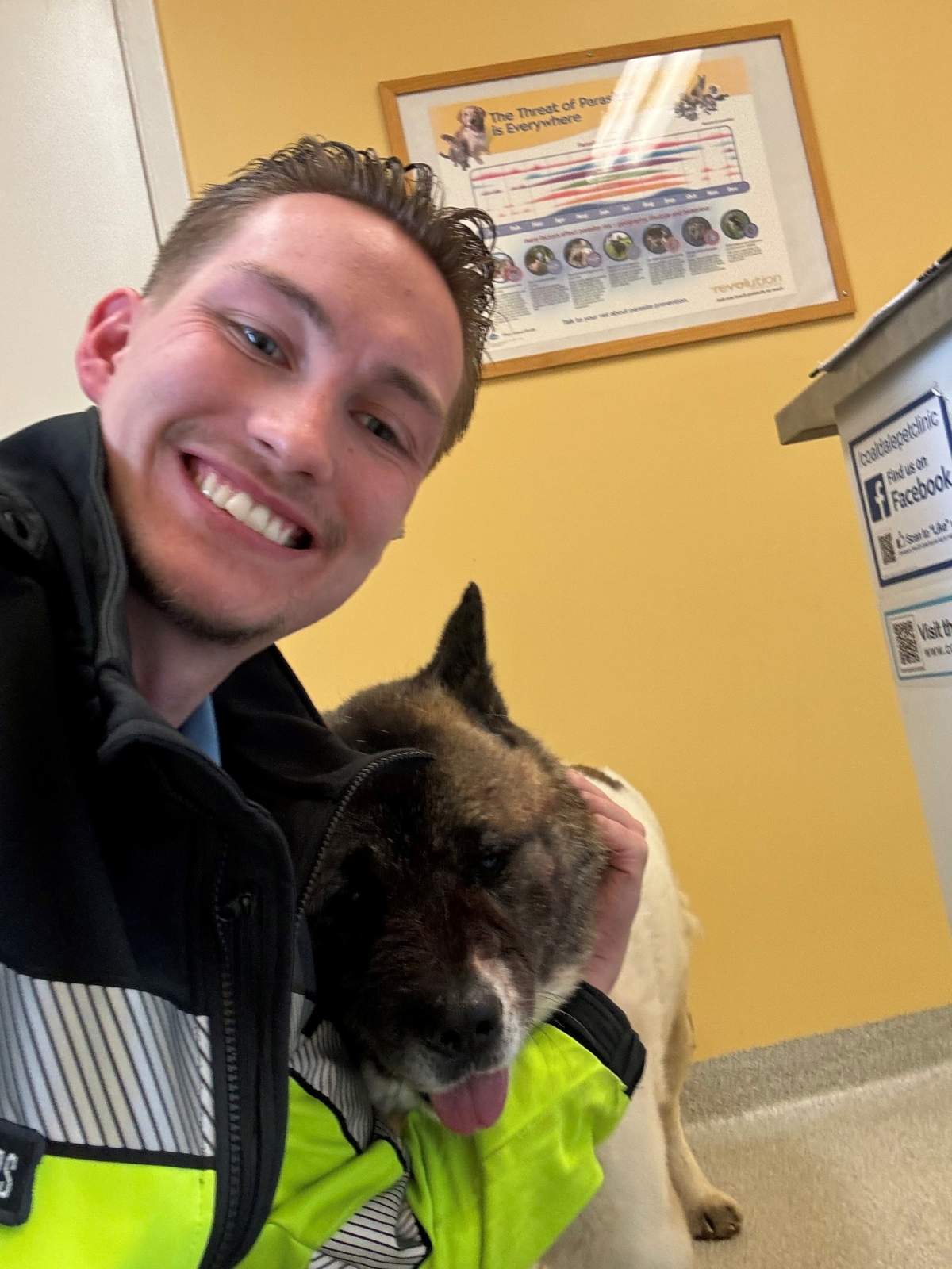 A man who was bitten by Hero the dog was not upset once he learned the dog's owner was stuck in the mud in Taber, Alta., for two days.