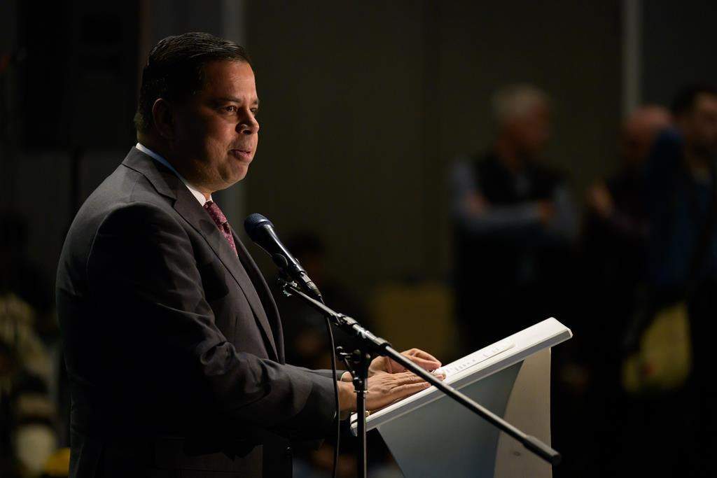 The federal government has reached a $7-million settlement with a British Columbia First Nation over a lumber grievance dating back to 1942. Gary Anandasangaree, Minister of Crown—Indigenous Relations Canada, speaks during a celebration in Iqaluit, Monday, April 1, 2024. THE CANADIAN PRESS/Dustin Patar.