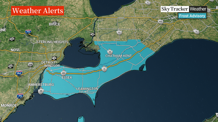 Frost advisory in place on Wednesday for areas shaded in blue.