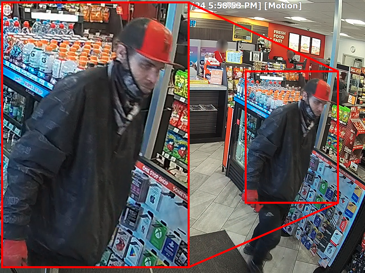 The Edmonton Police Service is searching for this person of interest as they investigate a fire that destroyed Hangar 11 on April 22, 2024.