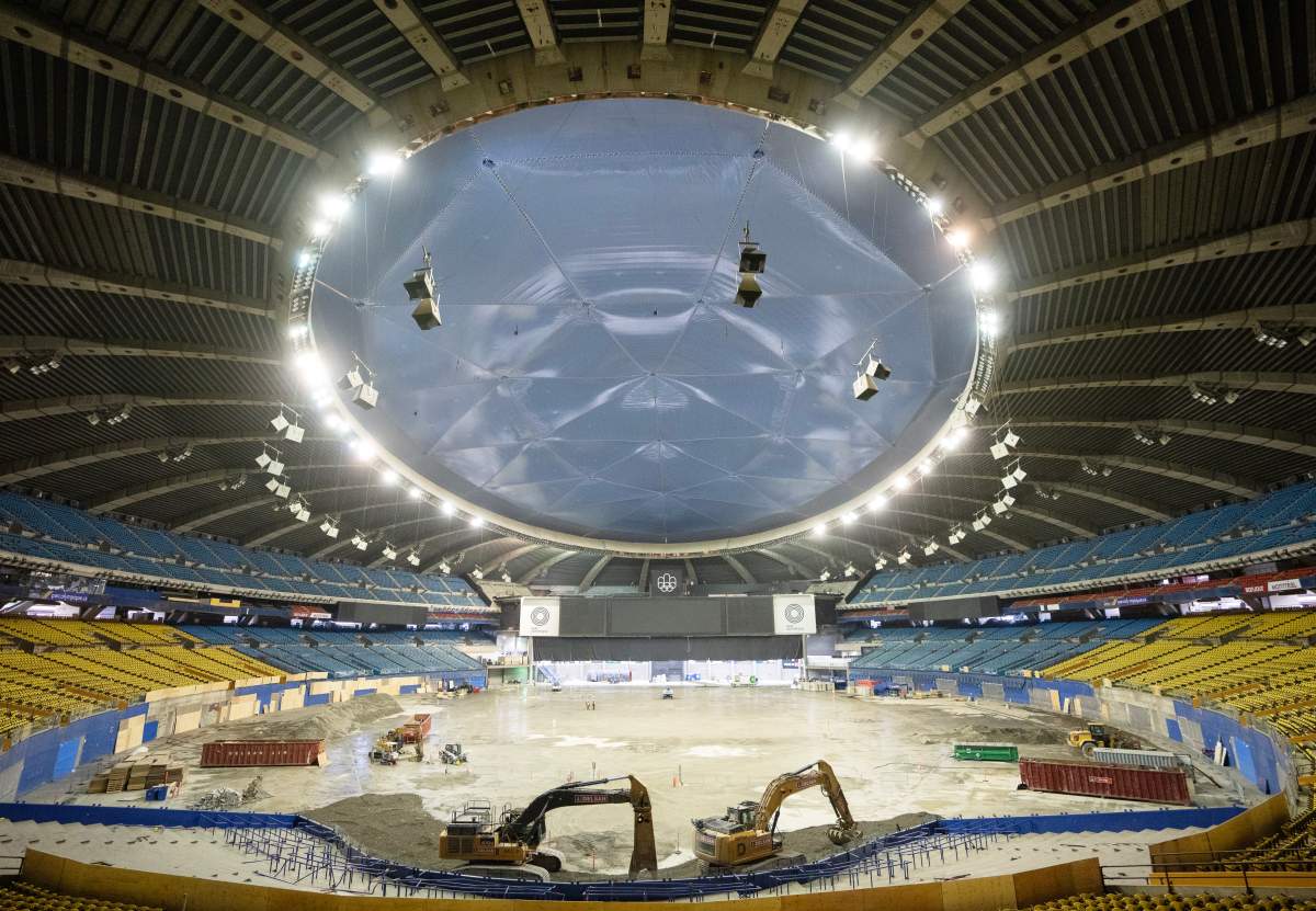 The interior of the Olympic Stadium is seen Monday, February 5, 2024 in Montreal.