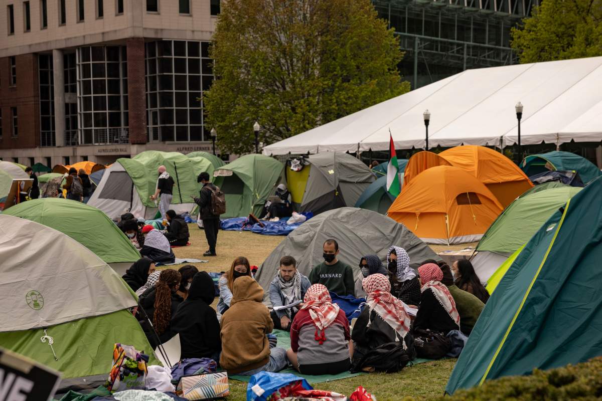 A Pro-Palestinian demonstration encampment is seen at the Columbia University, Saturday, April 27, 2024, in New York.