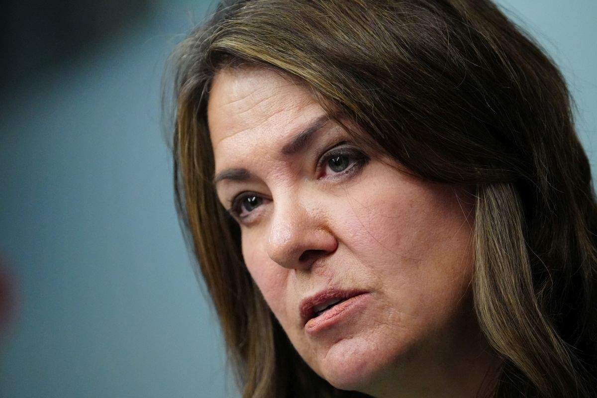Alberta Premier Danielle Smith addresses a news conference in Ottawa on Monday, Feb.5, 2024.