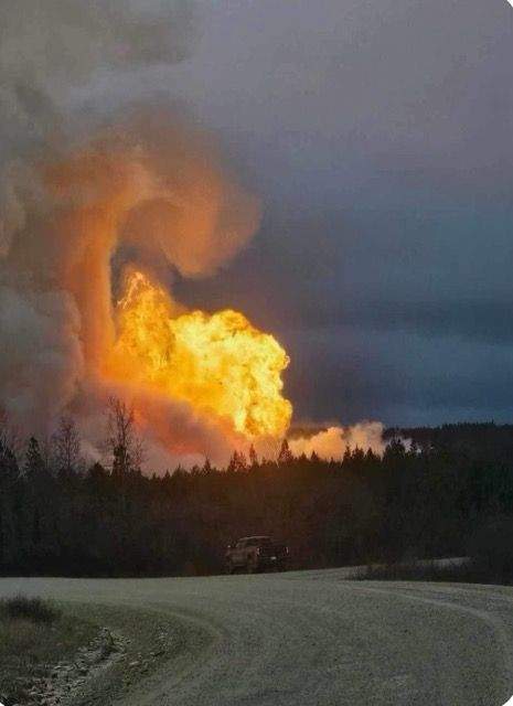 A pipeline fire sent up a large fireball in Yellowhead County near Edson on Tuesday, April 16, 2024.