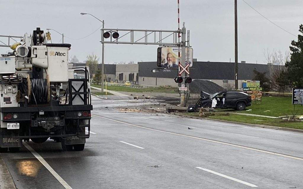 A man is in life-threatening condition after a single-vehicle collision in Scarborough early Saturday morning.