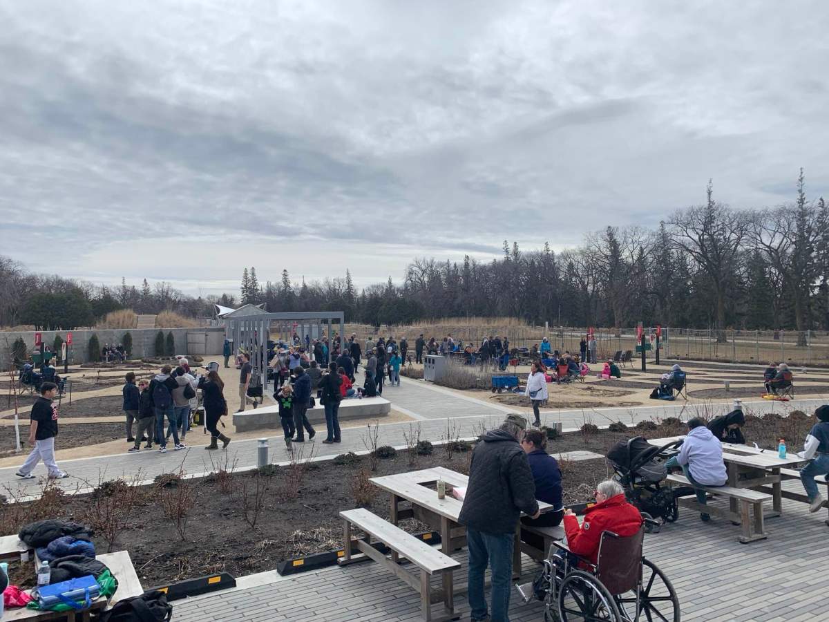 Winnipeggers gather to safely watch the April 8 solar eclipse.