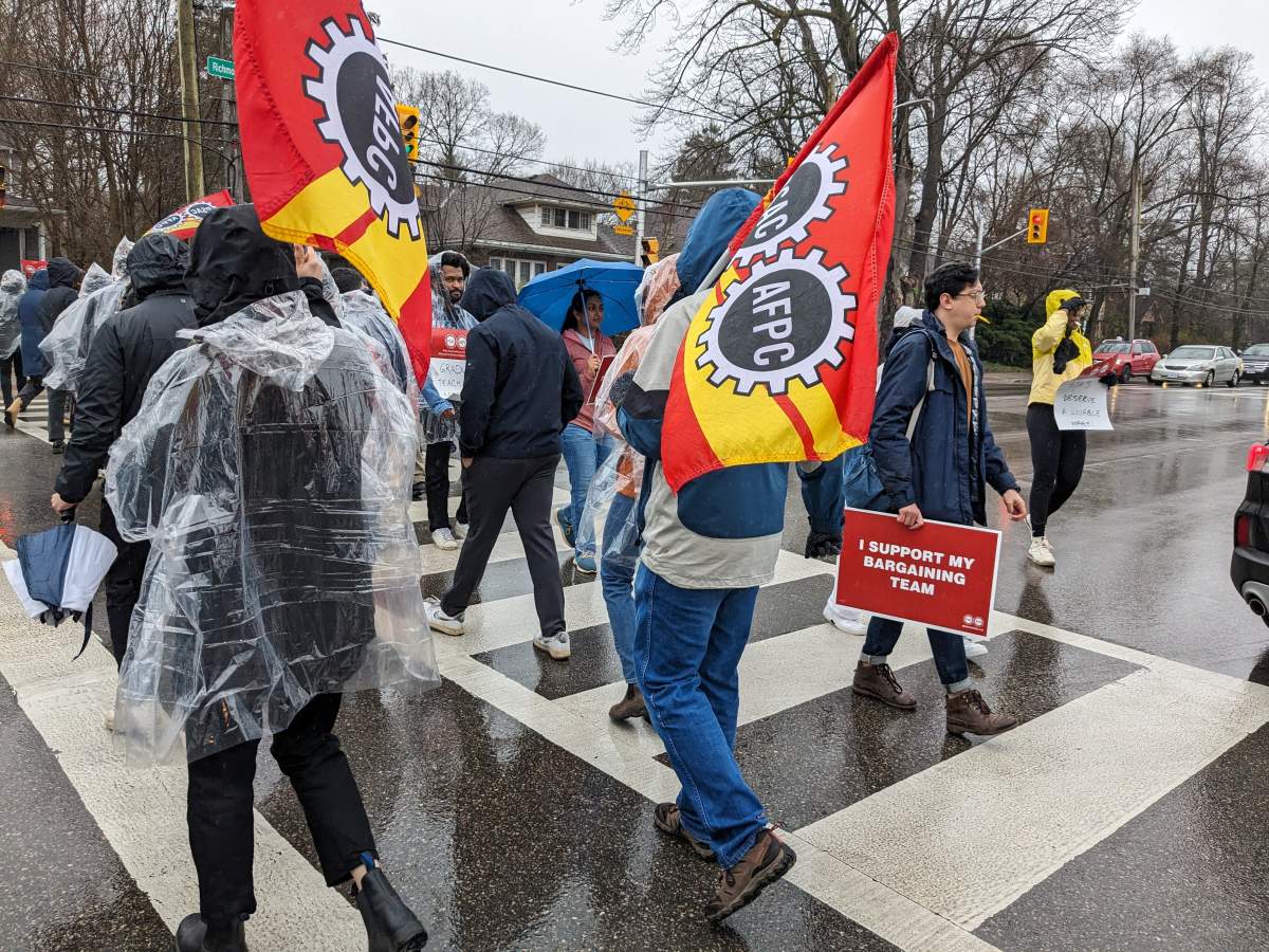 Graduate teaching assistants striking outside Western University