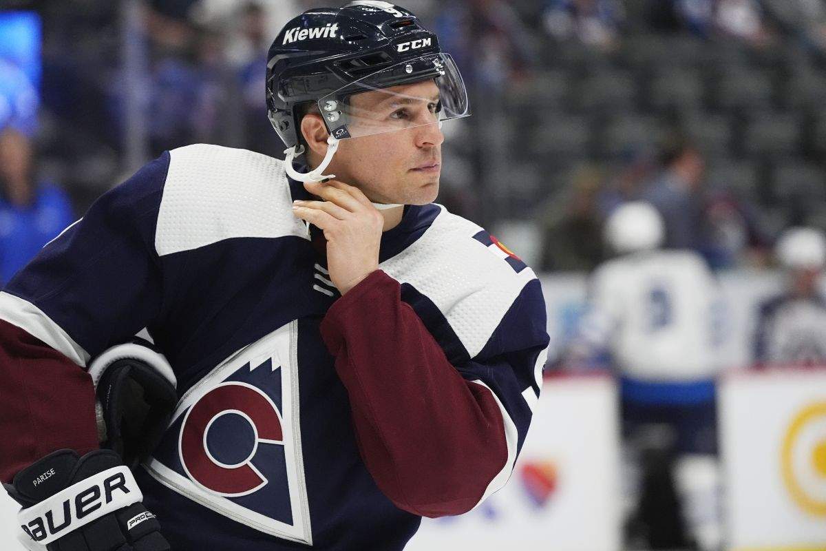 Colorado Avalanche left wing Zach Parise (9) in the second period of an NHL hockey game Saturday, April 13, 2024, in Denver.