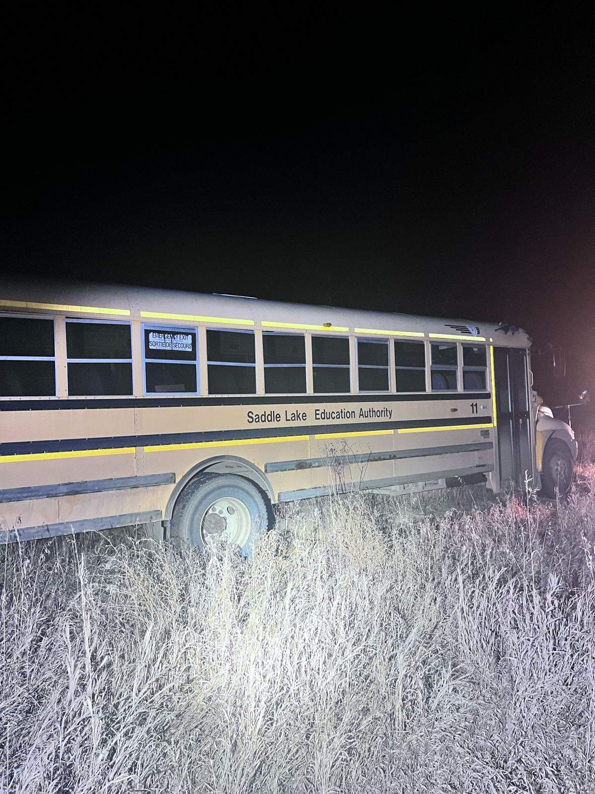 A photo of an abandoned school bus RCMP found in central Alberta that investigators believe relates to an assault investigation.
