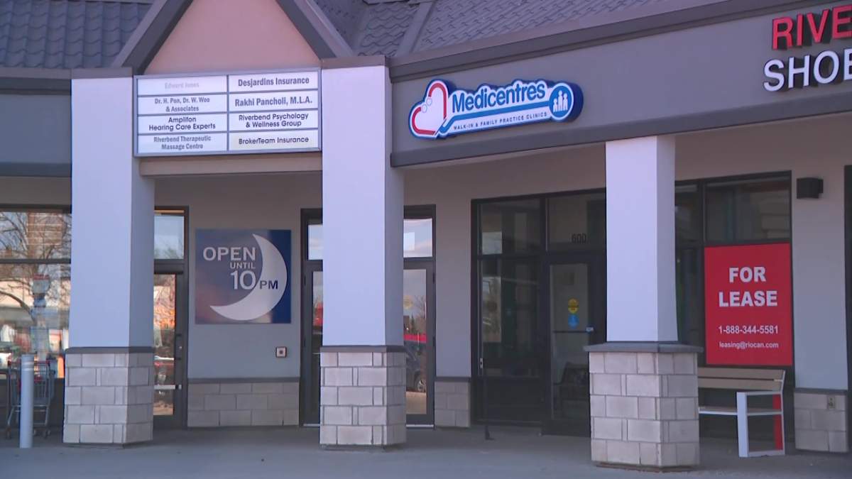 A now-closed Medicentre in southwest Edmonton's Riverbend Square on Tuesday, April 23, 2024.